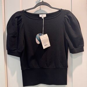 AG Adriano Goldschmied Black Puff Sleeve Knit Top NWT Size S. Ships Fast